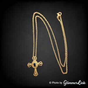STS Karis Dark Blue Sapphire Religious Cross Gold Plated Pendant Necklace